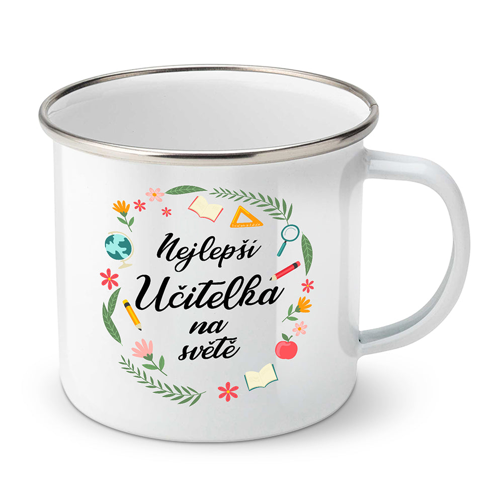 Smaltovaný plecháček motiv Nejlepší učitelka na světě