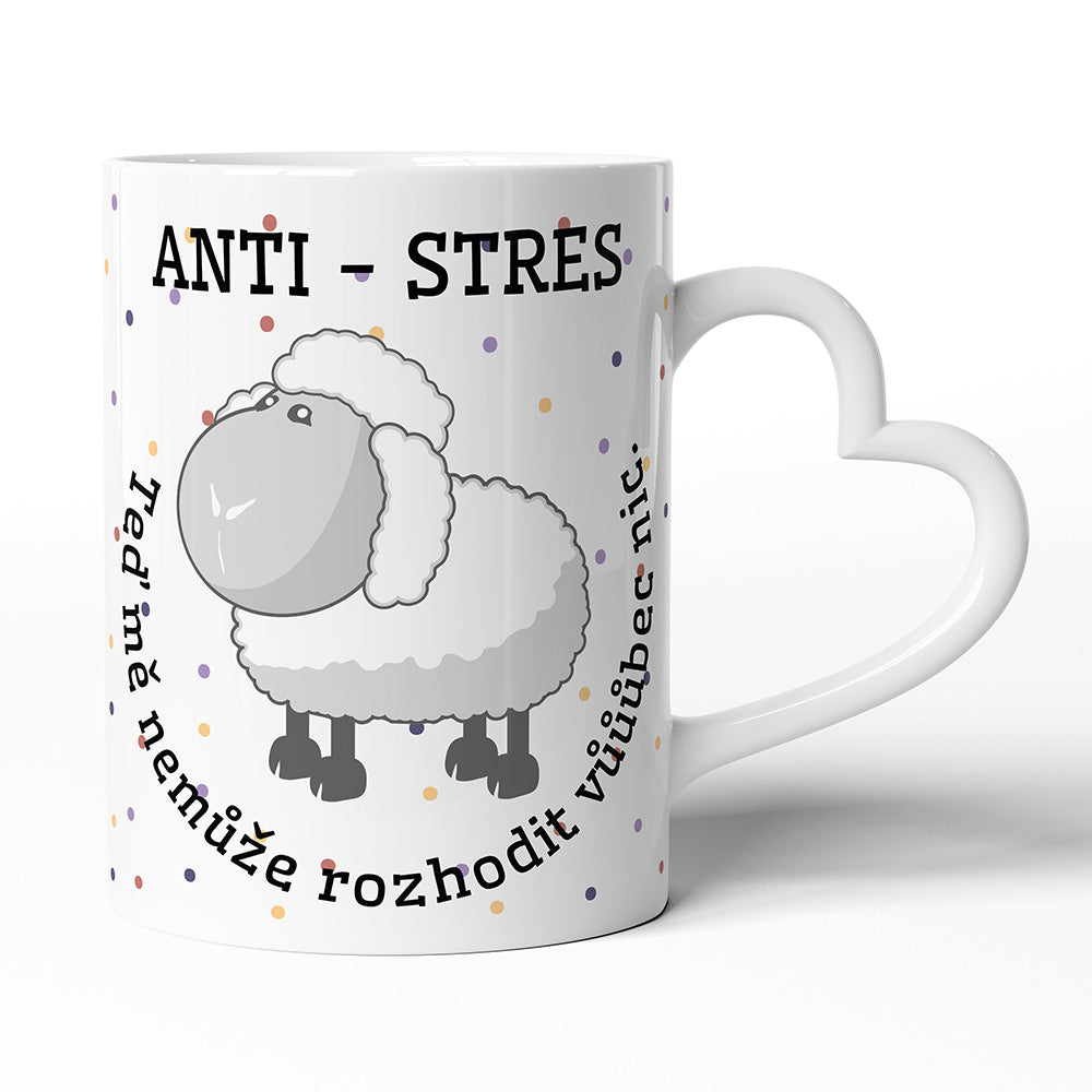 Keramický hrníček s uchem ve tvaru srdce motiv Antistresový hrnek