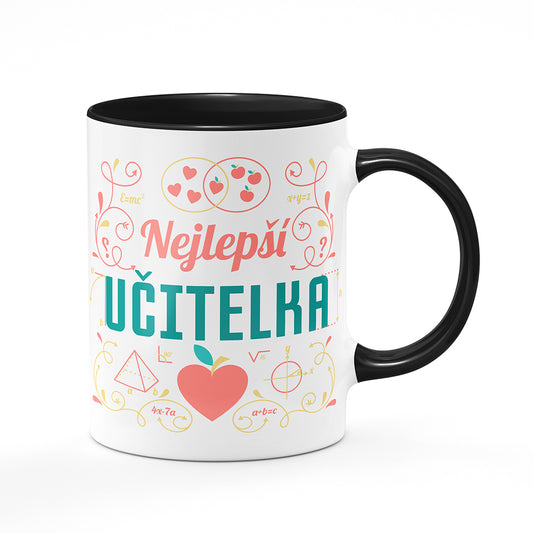 Keramický hrnek bílý s černým lemem vnitřkem a uchem motiv Nejlepší učitelka