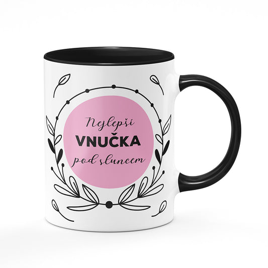 Keramický hrnek bílý s černým lemem vnitřkem a uchem motiv Nejlepší vnučka pod sluncem