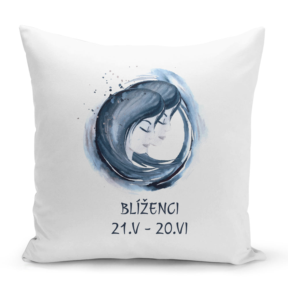 Bílý polštář 40 x 40 cm s motivem Blíženci