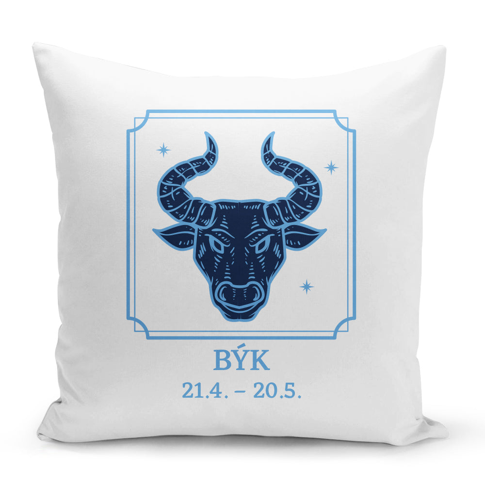 Bílý polštář 40 x 40 cm s motivem Býk