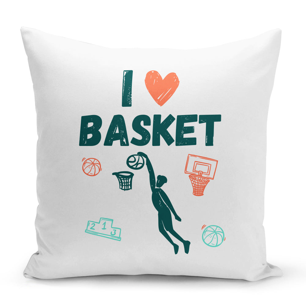 Bílý polštář 40 x 40 cm s motivem Basketball