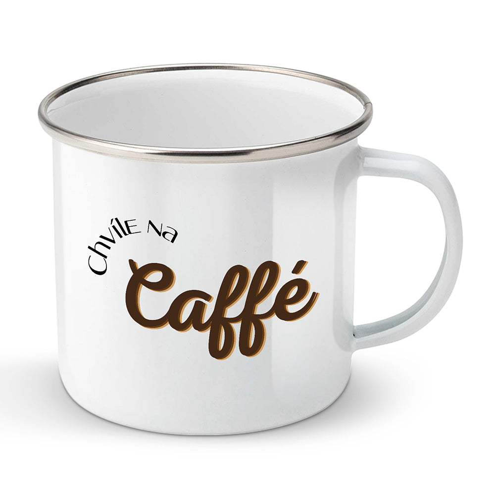 Smaltovaný plecháček motiv Chvíle na kávu