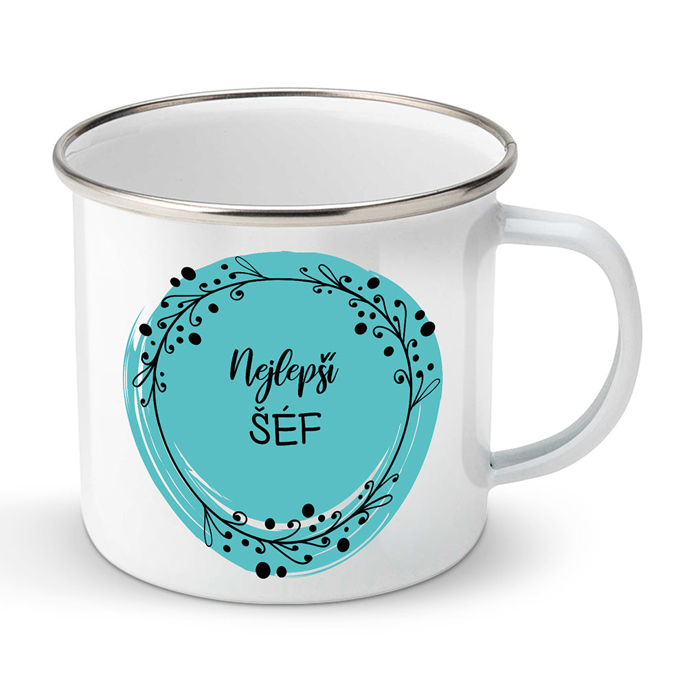 Smaltovaný plecháček motiv Nejlepší šéf