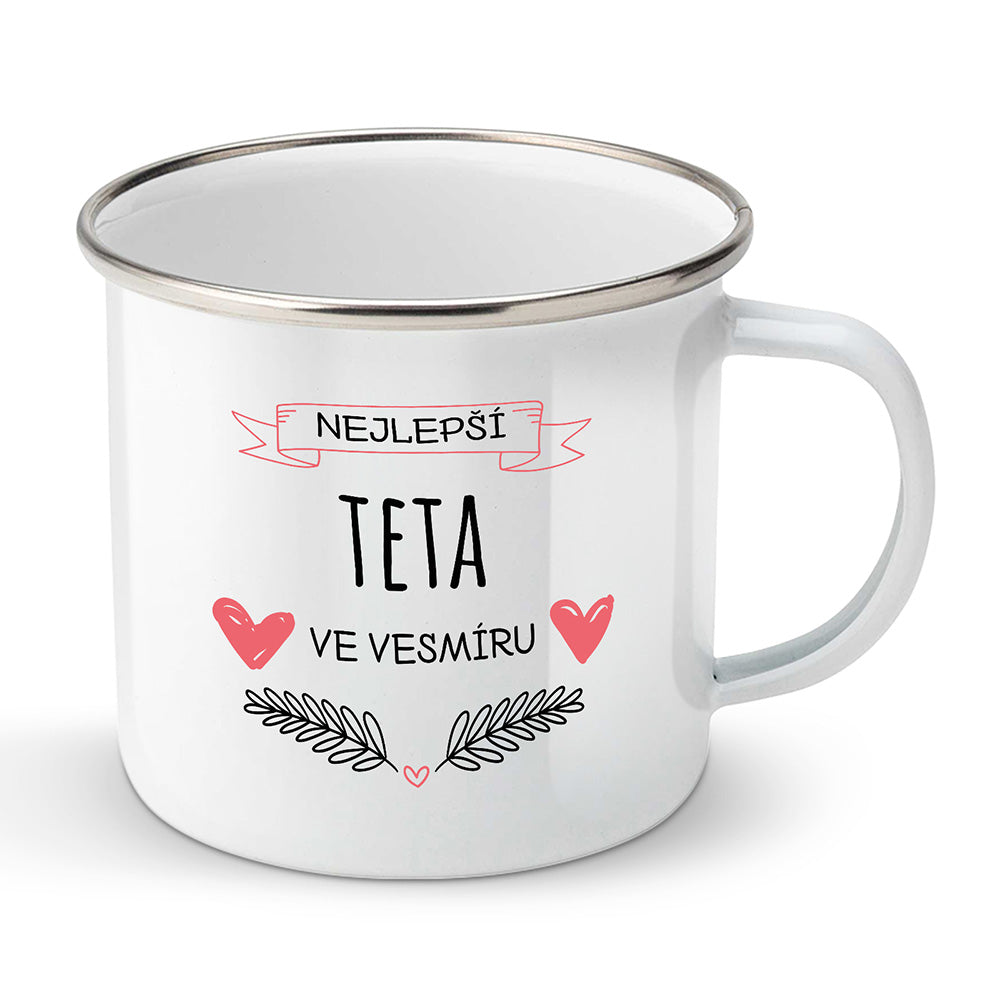 Smaltovaný plecháček motiv Nejlepší teta ve vesmíru