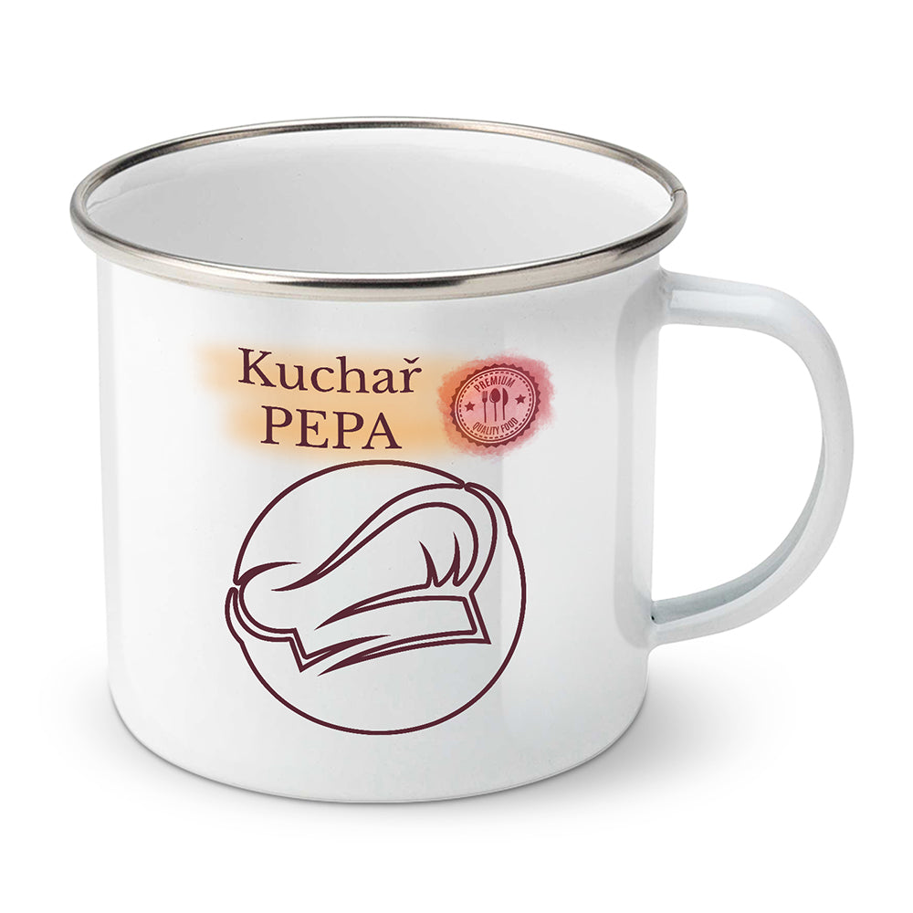 Smaltovaný plecháček motiv Kuchař