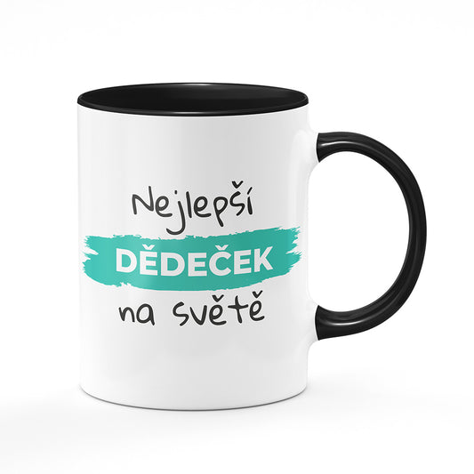 Keramický hrnek bílý s černým lemem vnitřkem a uchem motiv Nejlepší dědeček na světě