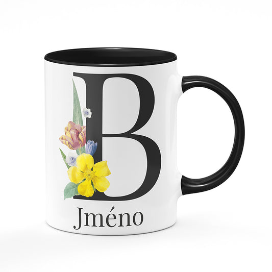 Keramický hrnek bílý s černým lemem vnitřkem a uchem motiv Se jménem B…