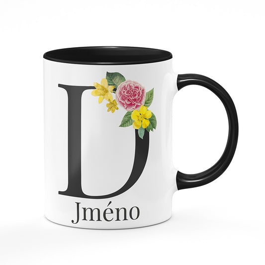 Keramický hrnek bílý s černým lemem vnitřkem a uchem motiv Se jménem D…