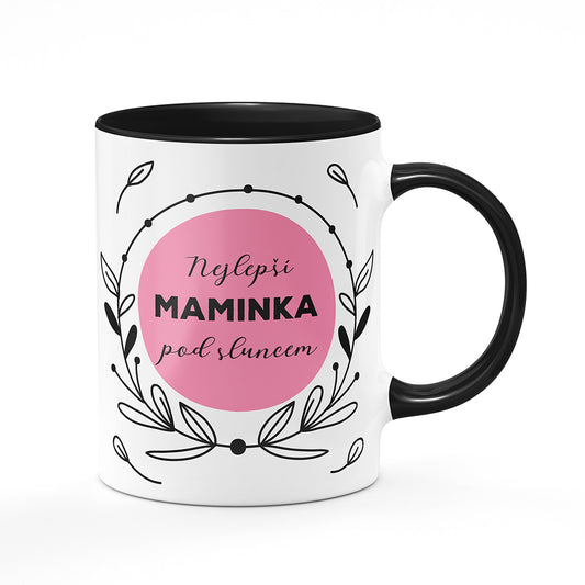 Keramický hrnek bílý s černým lemem vnitřkem a uchem motiv Nejlepší maminka pod sluncem