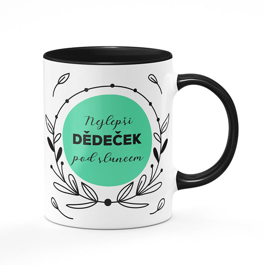 Keramický hrnek bílý s černým lemem vnitřkem a uchem motiv Nejlepší dědeček pod sluncem