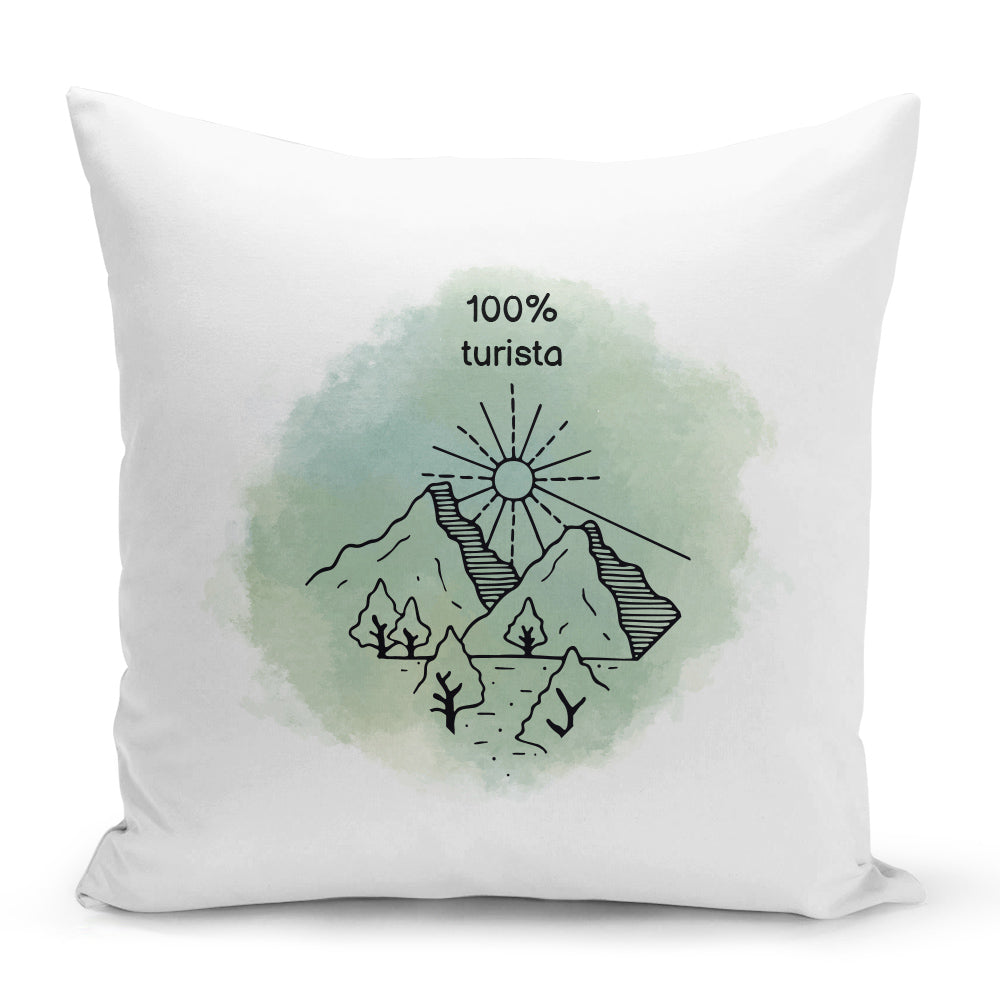Bílý polštář 40 x 40 cm s motivem 100% turista