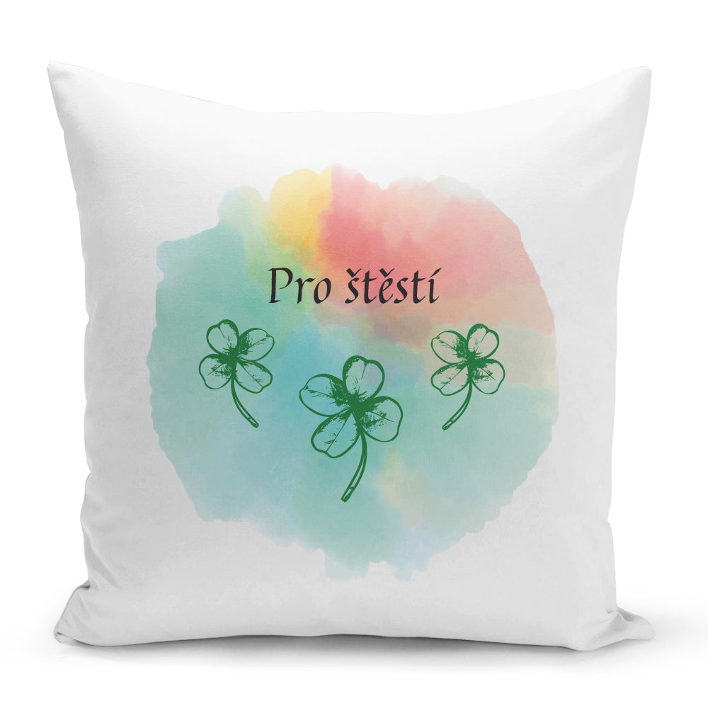 Bílý polštář 40 x 40 cm s motivem Pro štěstí