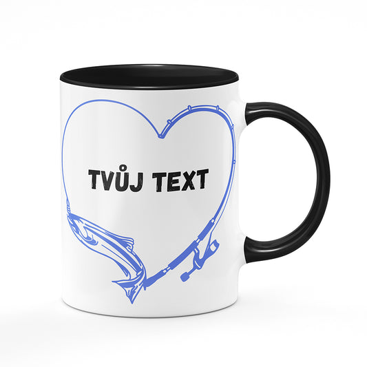 Keramický hrnek bílý s černým lemem vnitřkem a uchem motiv Rybář