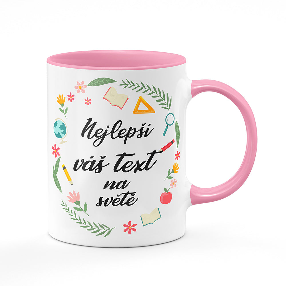 Keramický hrnek bílý s růžovým lemem vnitřkem a uchem motiv Nejlepší ... na světě