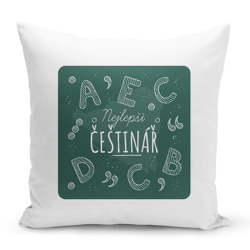 Bílý polštář 40 x 40 cm s motivem Nejlepší češtinář