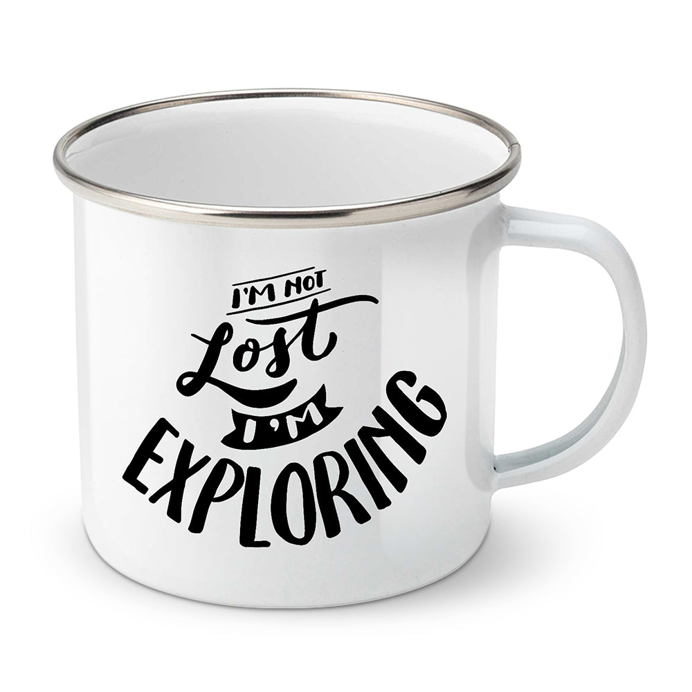 Smaltovaný plecháček motiv I'm not lost I'm exploring