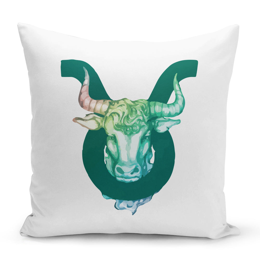 Bílý polštář 40 x 40 cm s motivem Býk