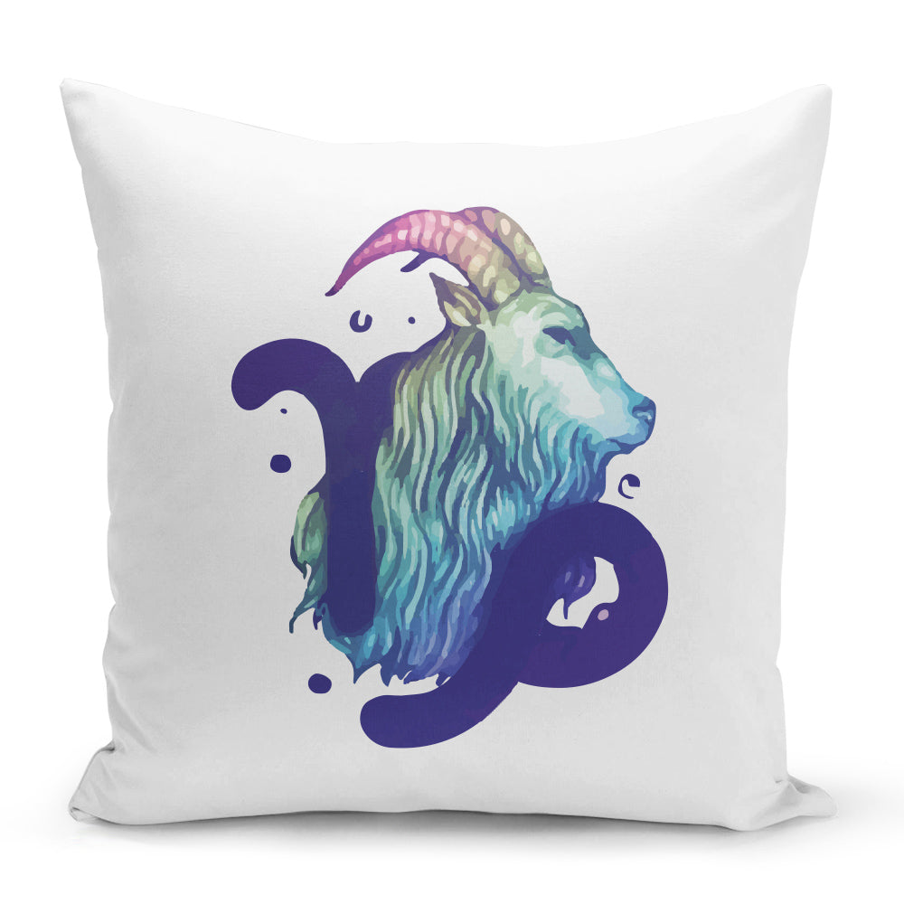 Bílý polštář 40 x 40 cm s motivem Kozoroh