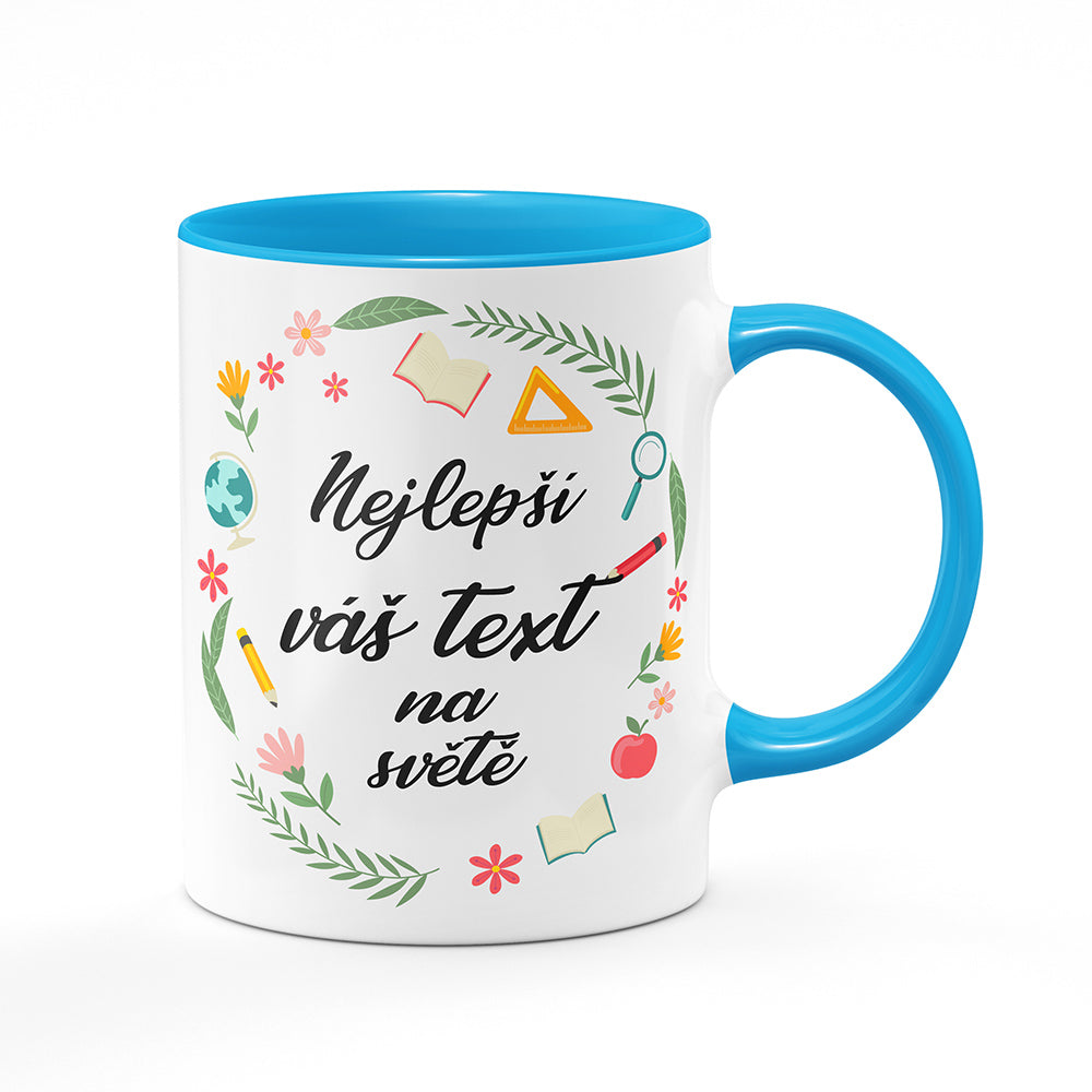 Keramický hrnek bílý s světle modrým lemem vnitřkem a uchem motiv Nejlepší ... na světě