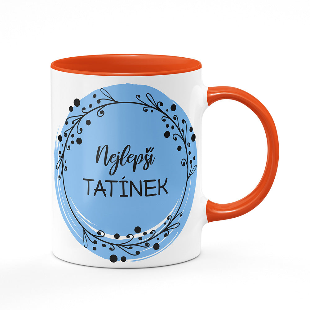Keramický hrnek bílý s oranžovým lemem vnitřkem a uchem motiv Nejlepší tatínek