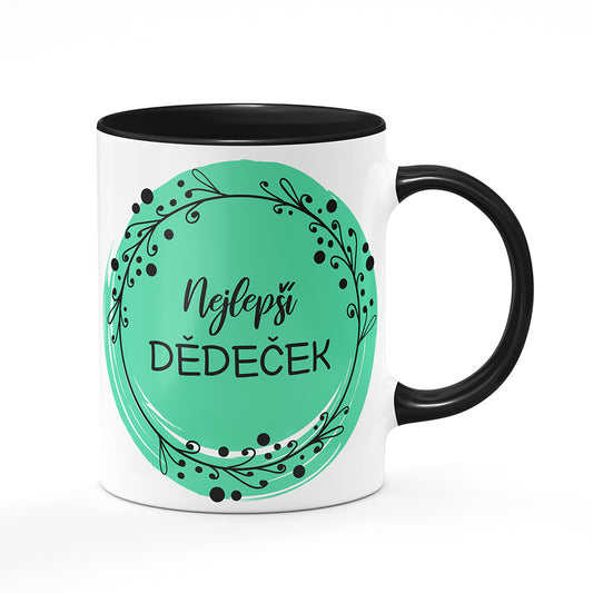 Keramický hrnek bílý s černým lemem vnitřkem a uchem motiv Nejlepší dědeček