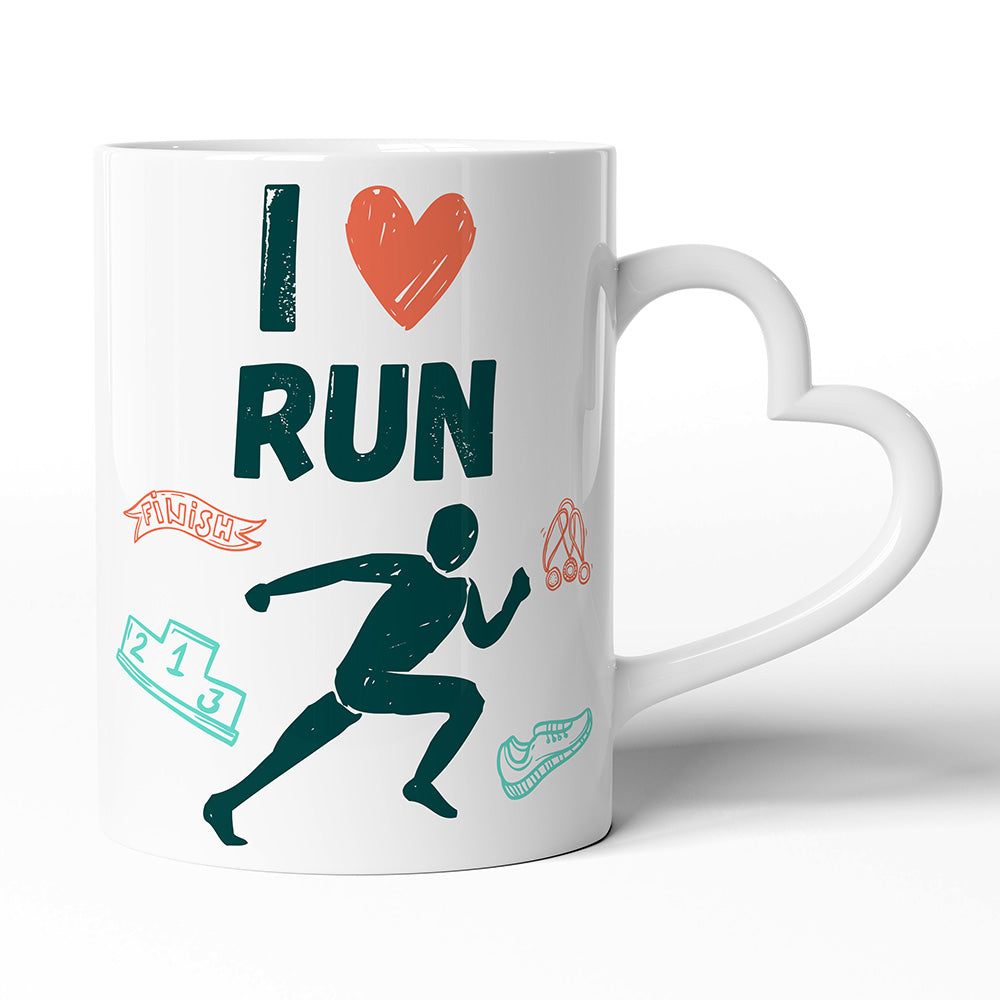 Keramický hrníček s uchem ve tvaru srdce motiv Běh