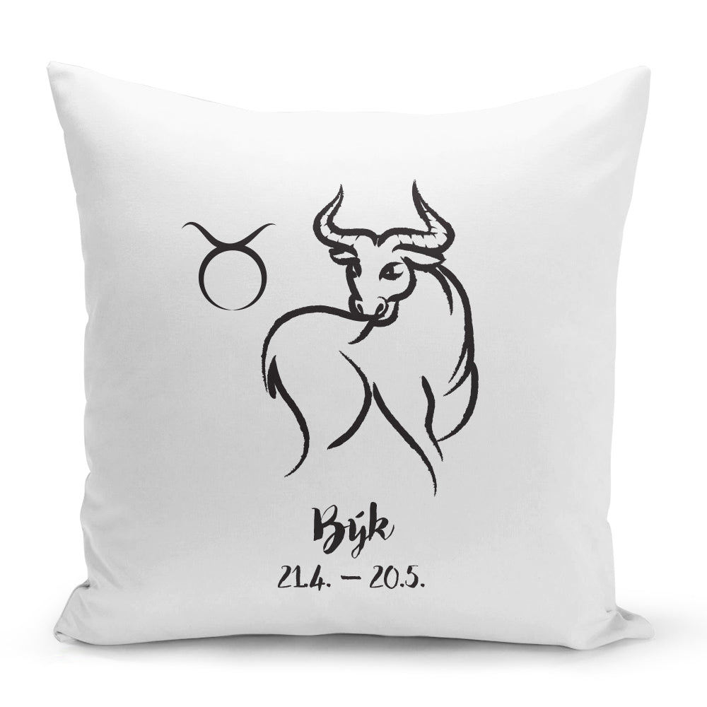 Bílý polštář 40 x 40 cm s motivem Býk