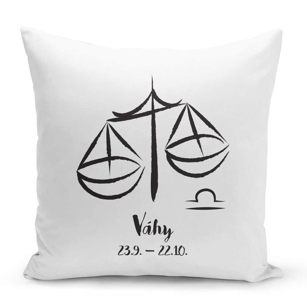 Bílý polštář 40 x 40 cm s motivem Váhy