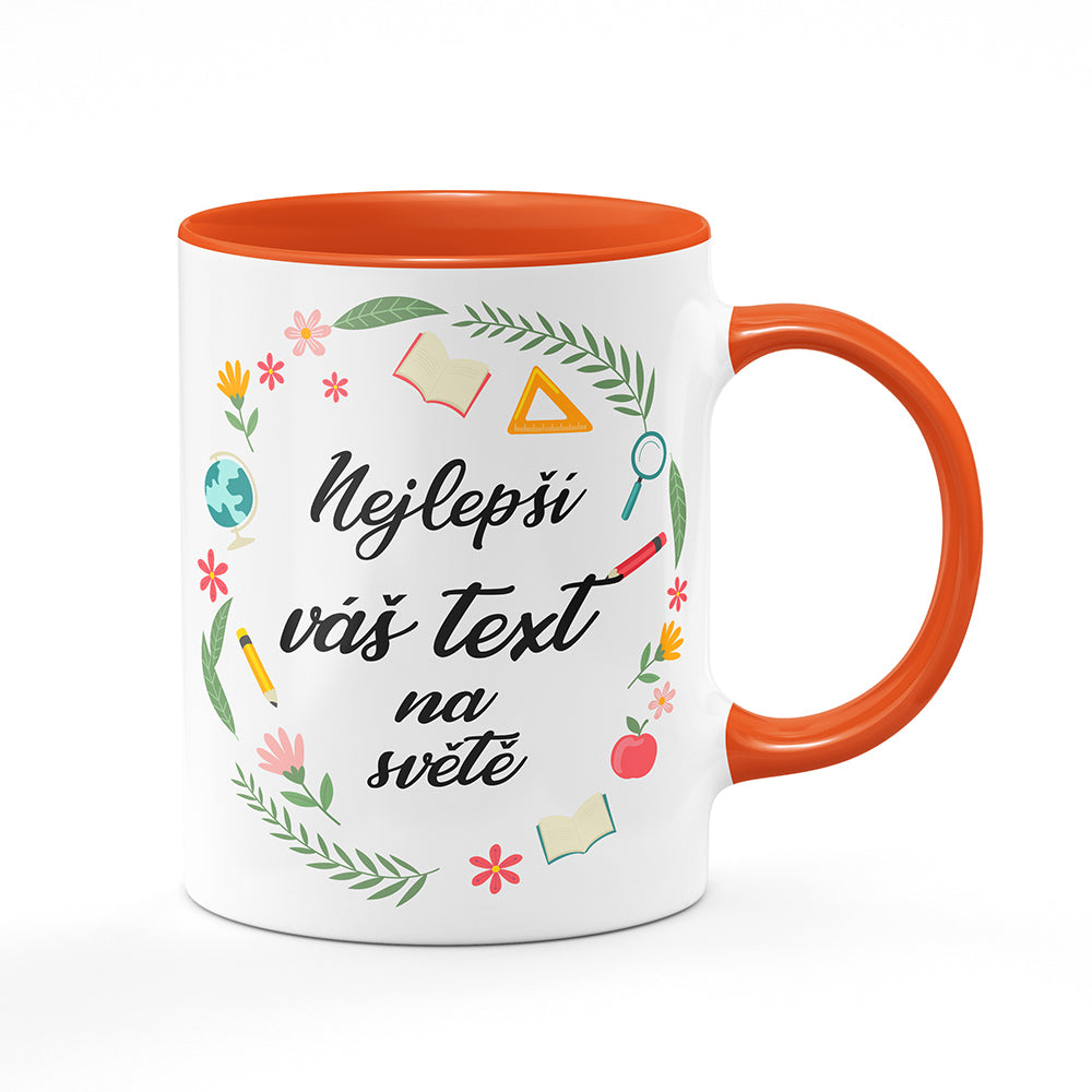 Keramický hrnek bílý s oranžovým lemem vnitřkem a uchem motiv Nejlepší ... na světě