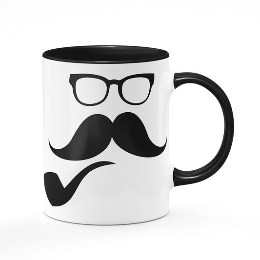 Keramický hrnek bílý s černým lemem vnitřkem a uchem motiv Hippster