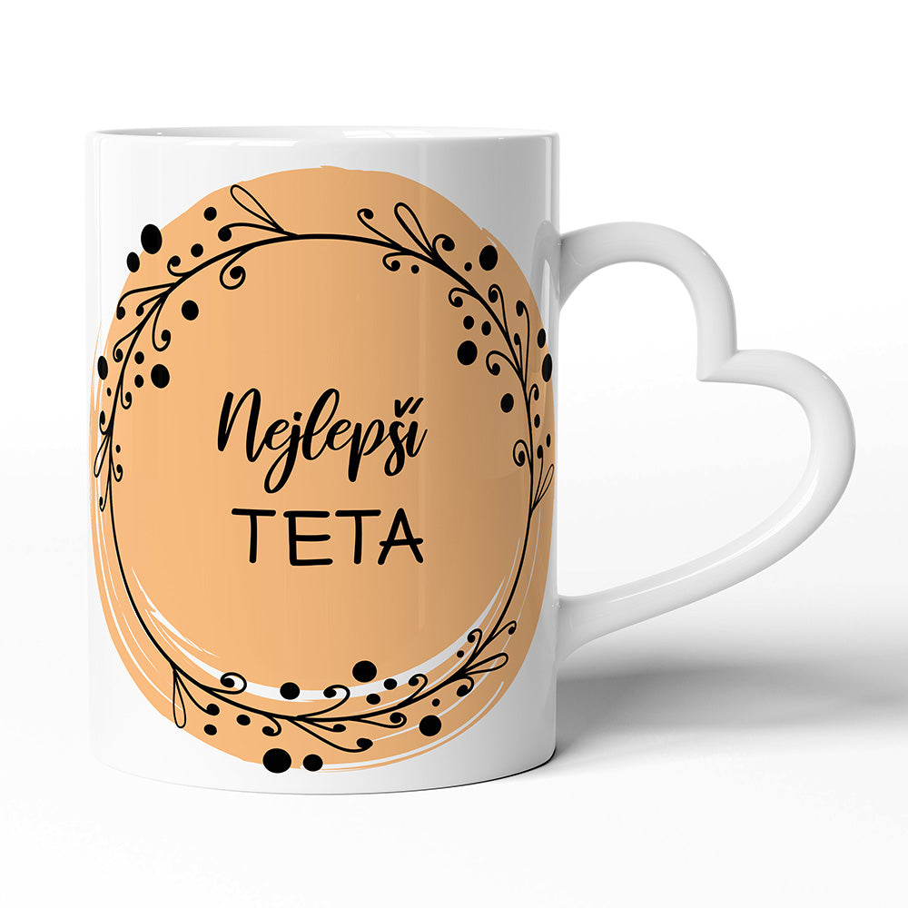 Keramický hrníček s uchem ve tvaru srdce motiv Nejlepší teta
