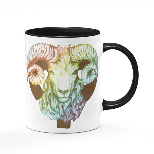 Keramický hrnek bílý s černým lemem vnitřkem a uchem motiv Beran