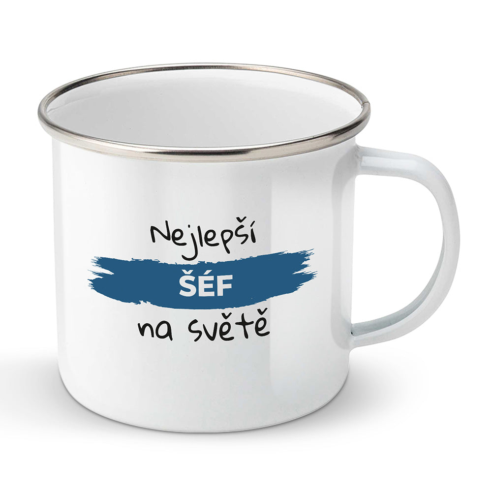 Smaltovaný plecháček motiv Nejlepší šéf na světě