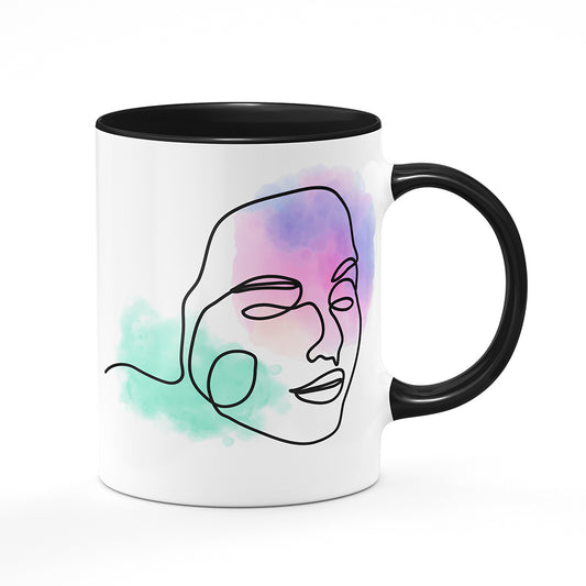 Keramický hrnek bílý s černým lemem vnitřkem a uchem motiv Žena