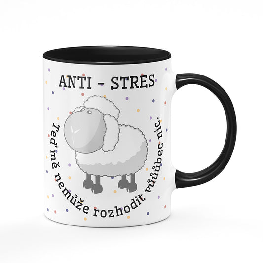 Keramický hrnek bílý s černým lemem vnitřkem a uchem motiv Antistresový hrnek