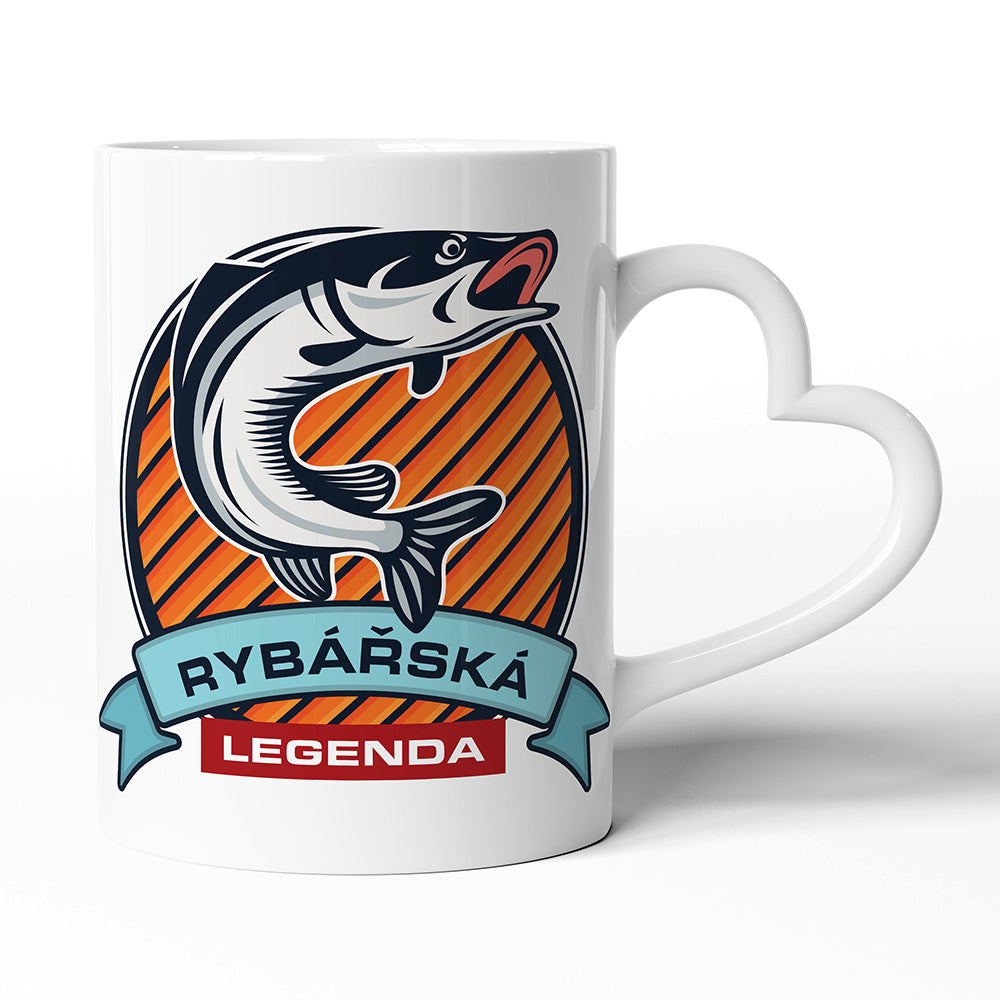 Keramický hrníček s uchem ve tvaru srdce motiv Rybářská legenda