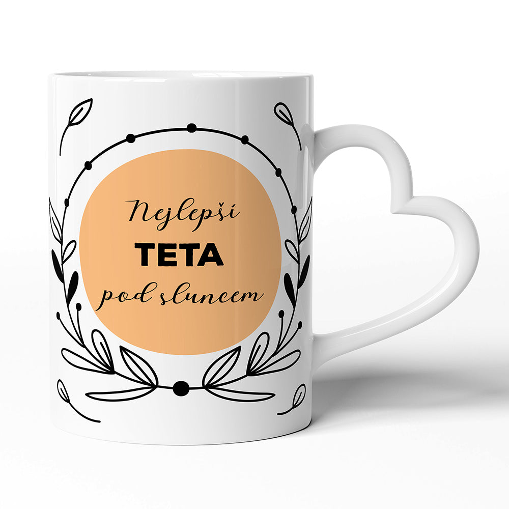 Keramický hrníček s uchem ve tvaru srdce motiv Nejlepší teta pod sluncem