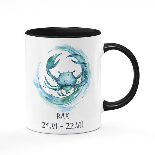 Keramický hrnek bílý s černým lemem vnitřkem a uchem motiv Rak