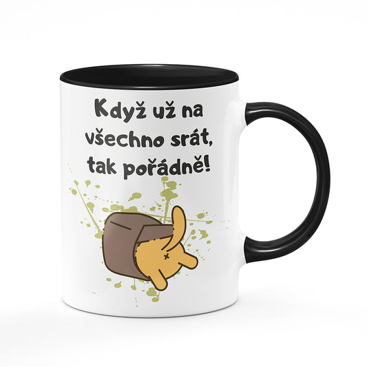 Keramický hrnek bílý s černým lemem vnitřkem a uchem motiv Když už na všechno…