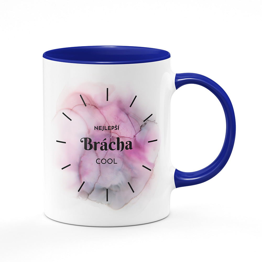 Keramický hrnek bílý s modrým lemem vnitřkem a uchem motiv Nejlepší brácha