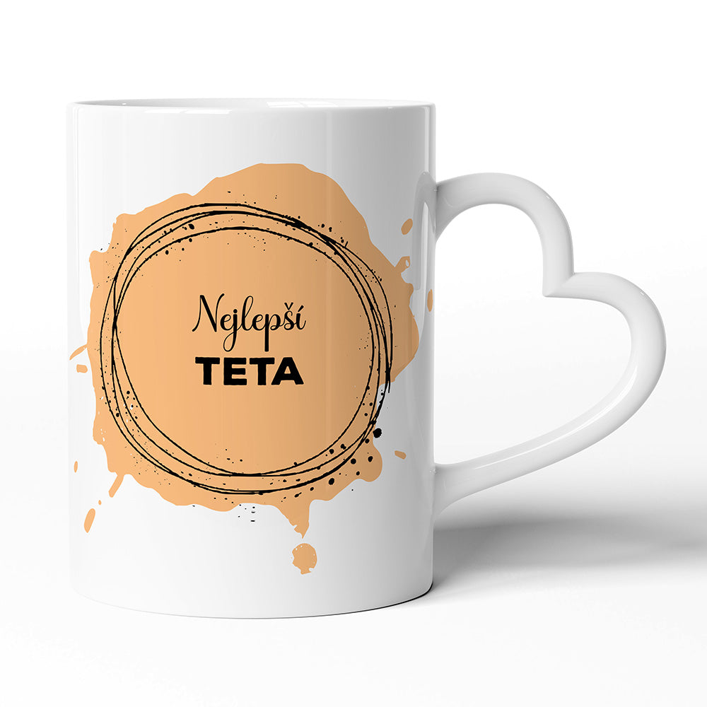 Keramický hrníček s uchem ve tvaru srdce motiv Nejlepší teta
