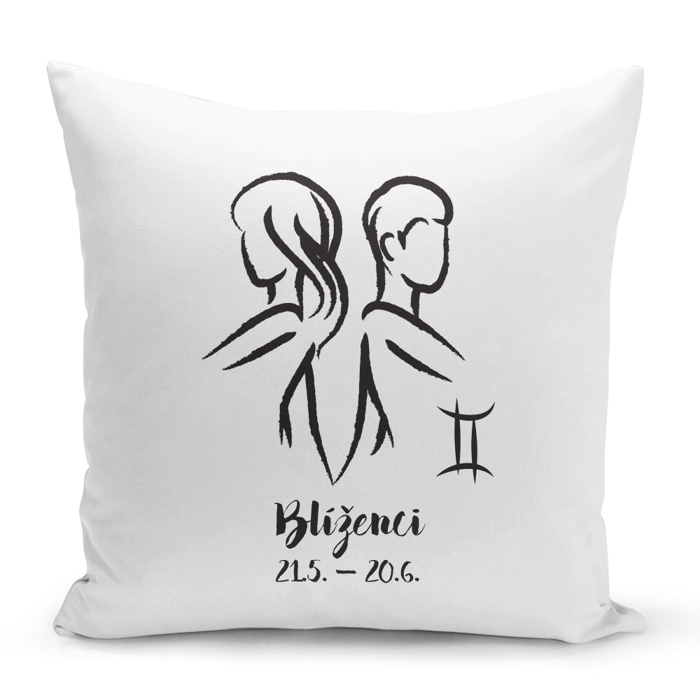 Bílý polštář 40 x 40 cm s motivem Blíženci
