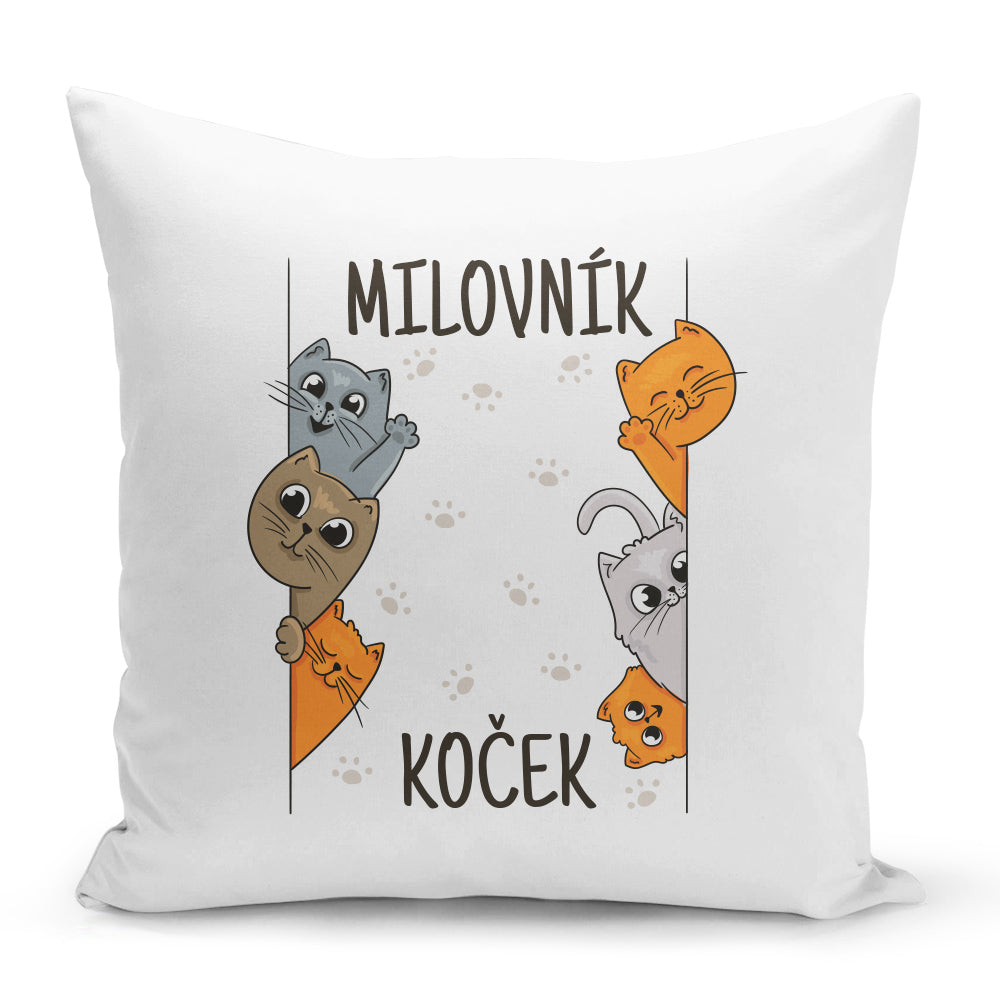 Bílý polštář 40 x 40 cm s motivem Milovník koček