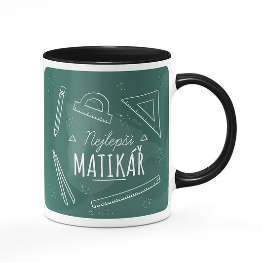 Keramický hrnek bílý s černým lemem vnitřkem a uchem motiv Nejlepší matikář