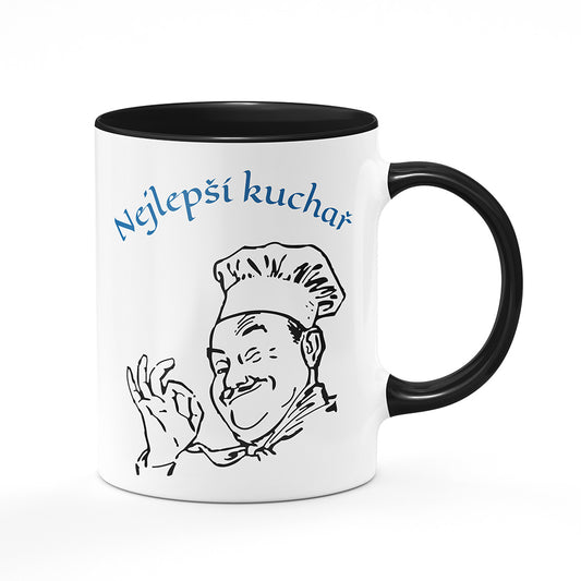 Keramický hrnek bílý s černým lemem vnitřkem a uchem motiv Nejlepší kuchař