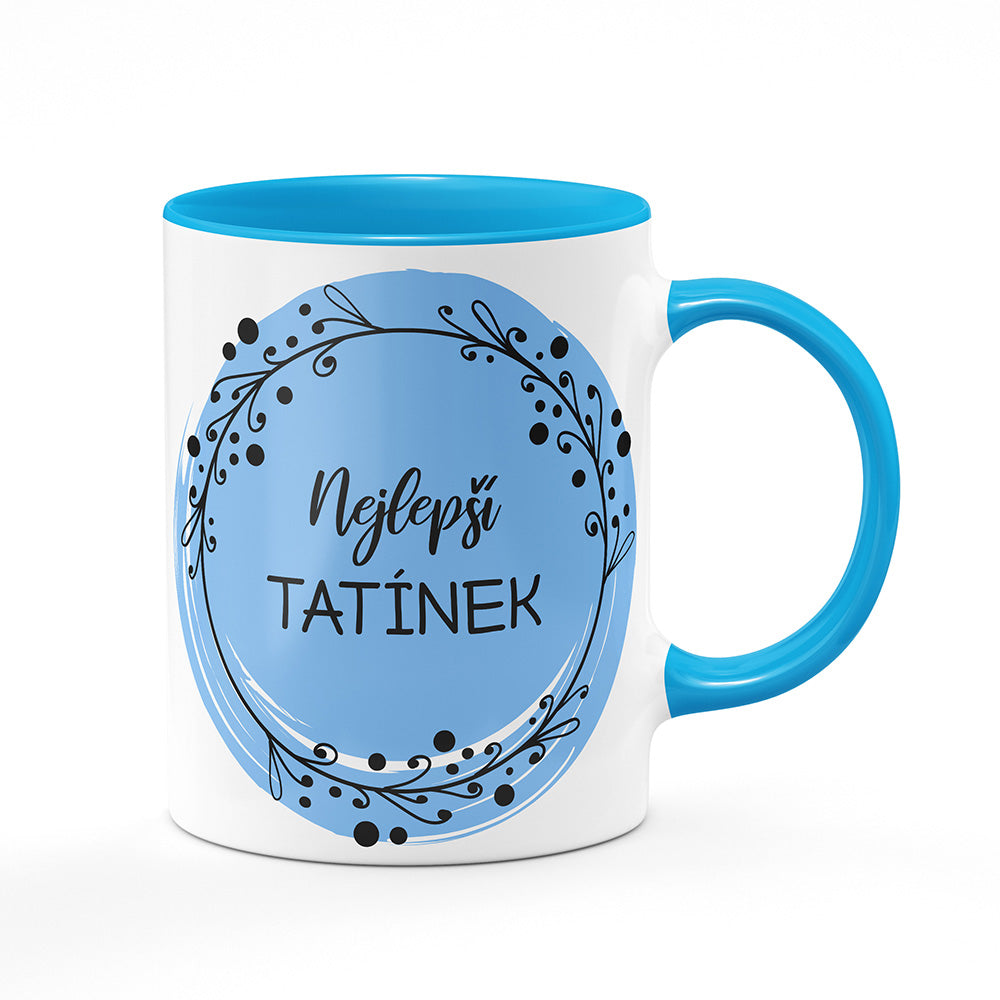 Keramický hrnek bílý s světle modrým lemem vnitřkem a uchem motiv Nejlepší tatínek