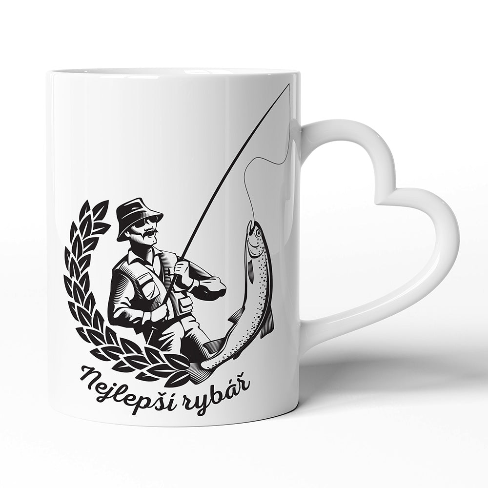 Keramický hrníček s uchem ve tvaru srdce motiv Nejlepší rybář
