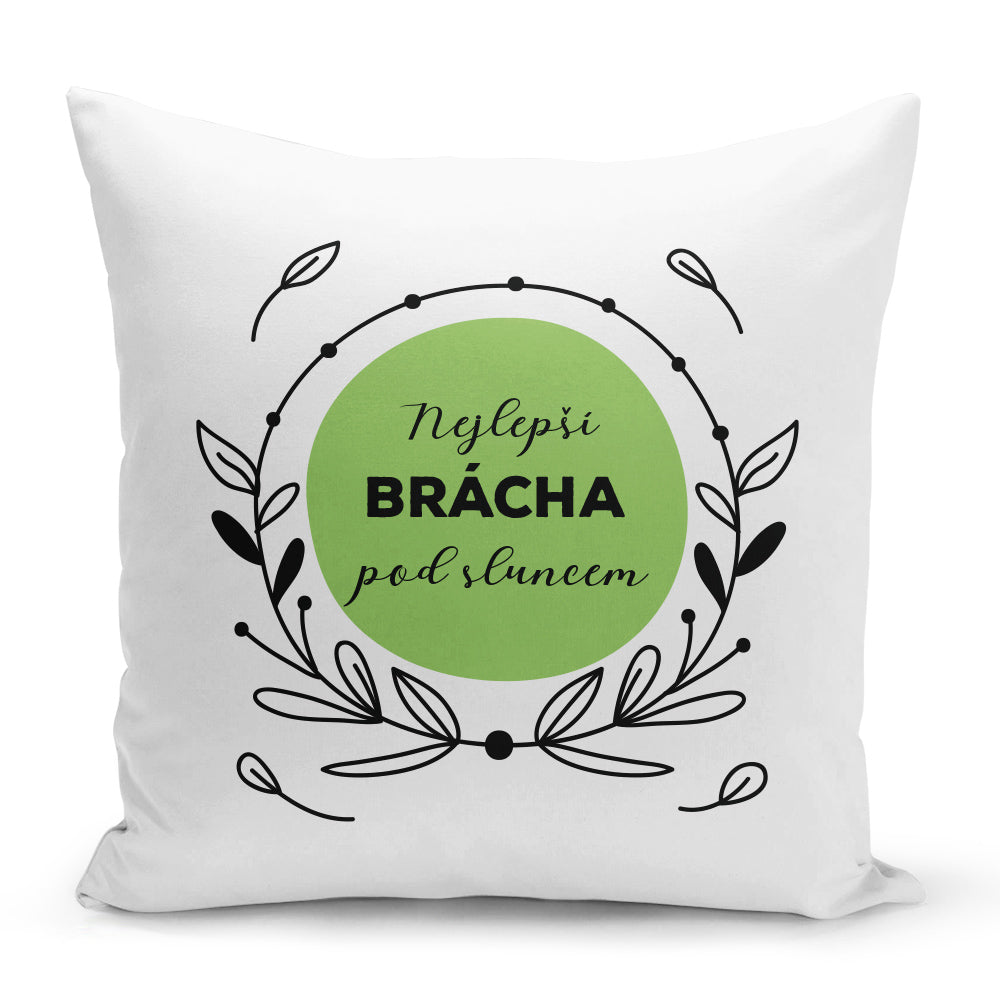 Bílý polštář 40 x 40 cm s motivem Nejlepší brácha pod sluncem